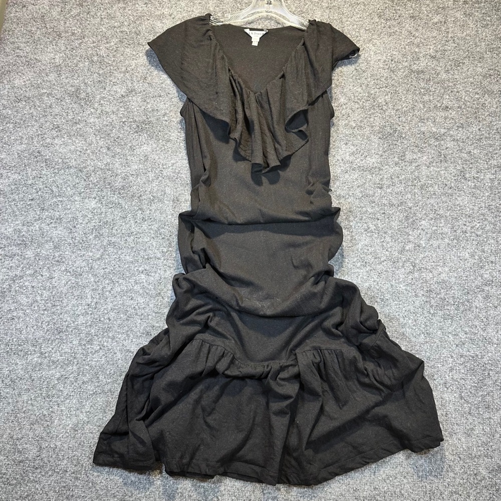 L.K. Bennett Ruffle Maxi Dress Womens Size 8 Black Cotton Linen Chic Minimalist